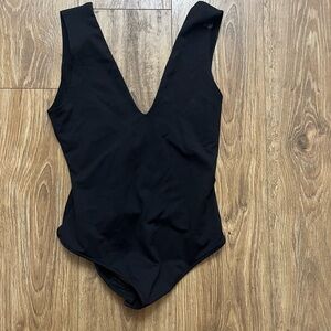 Free People Black V-Neck Bodysuit Sz M